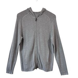 Theory Hoodie Mens M Gray Melker Breach Cotton Fitted Full Zip Knit Sweater EUC